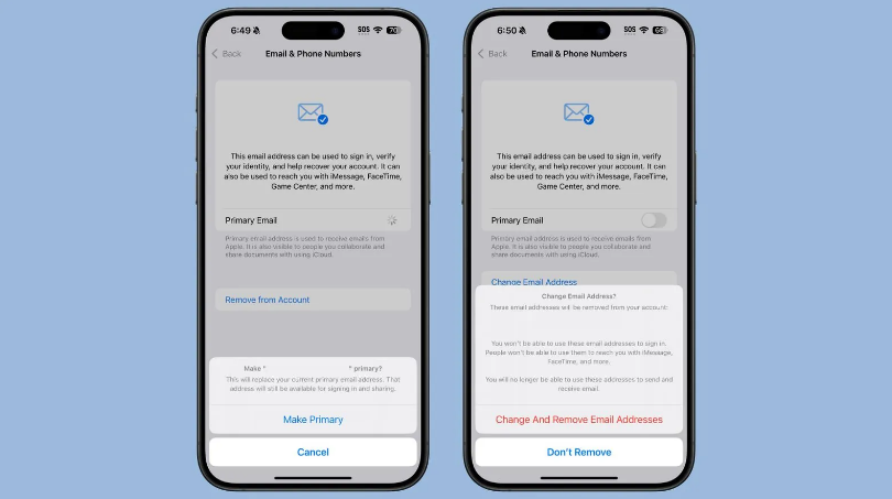 杂多苹果手机维修分享苹果 iOS 18.1 支持设置“主要”邮箱地址并更改 iCloud 邮箱 