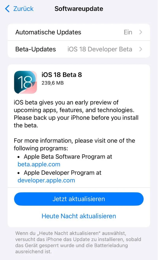杂多苹果手机维修分享苹果 iOS / iPadOS 18 开发者预览版 Beta 8 发布 